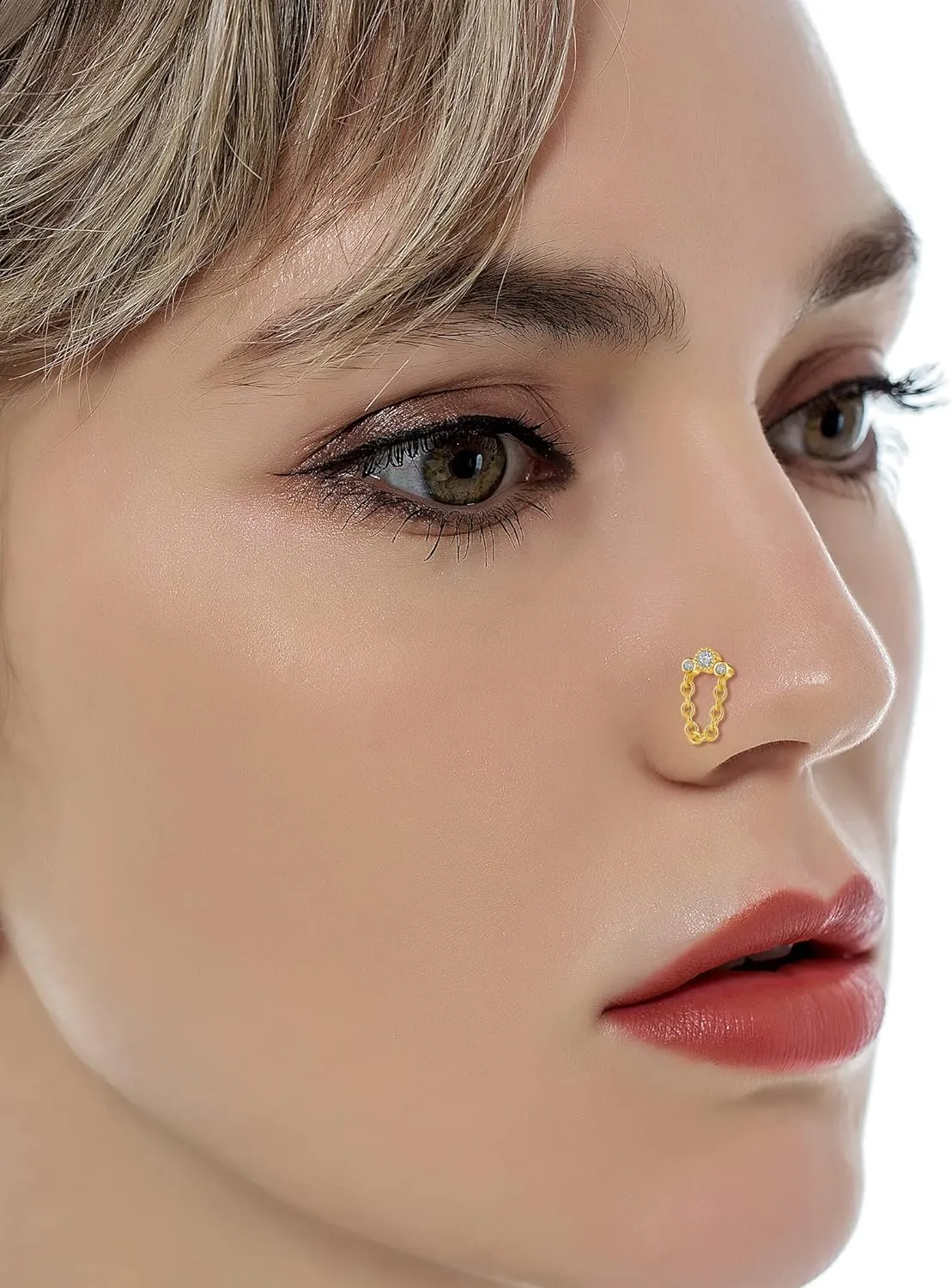 Tornito 12Pcs Nose Ring Nose Stud L Shaped Snake Butterfly CZ Flower Moon Dangle Nose Rings Stud for Women Men Silver Gold Tone 20G