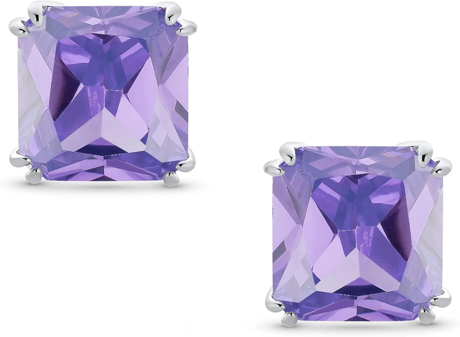 Traditional Classic Large Statement 5CT Square Princess Cut AAA CZ Solitaire Clip On Stud Earrings For Women Silver Plated Non Pierced Simulated Gemstone Jewel Colors 12MM