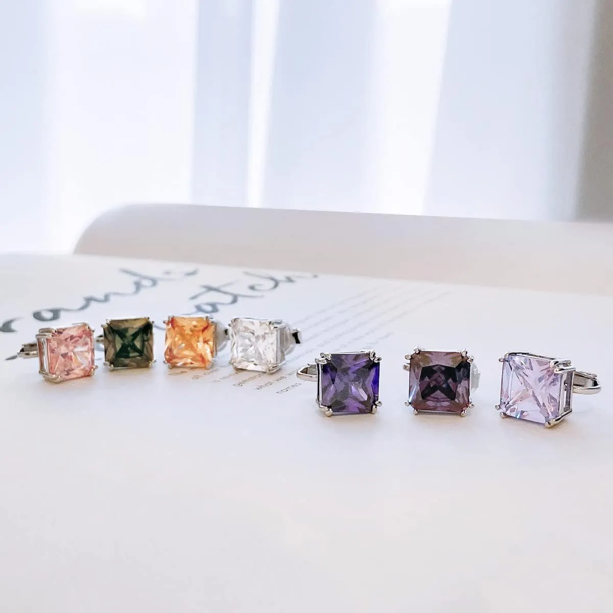 Traditional Classic Large Statement 5CT Square Princess Cut AAA CZ Solitaire Clip On Stud Earrings For Women Silver Plated Non Pierced Simulated Gemstone Jewel Colors 12MM