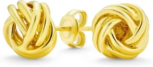 Traditional Classic Round Ball Woven Twisted Rope Cable Love Knot Ball Stud Earrings For Women Rose, Yellow 14K Gold Plated .925 Sterling Silver