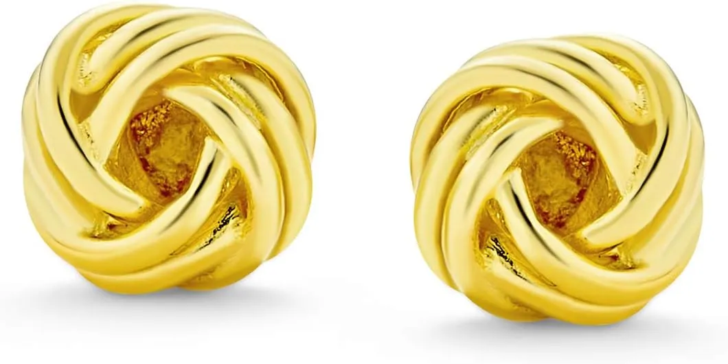 Traditional Classic Round Ball Woven Twisted Rope Cable Love Knot Ball Stud Earrings For Women Rose, Yellow 14K Gold Plated .925 Sterling Silver