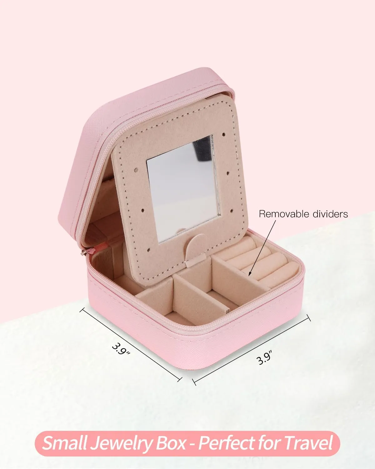 Travel Jewelry Case - Personalized Jewelry Box for Girl,Small Cute Jewelry Organizers and Storage Aesthetic,Travel Essentials Gifts for Girls Women - Pink Box | White S