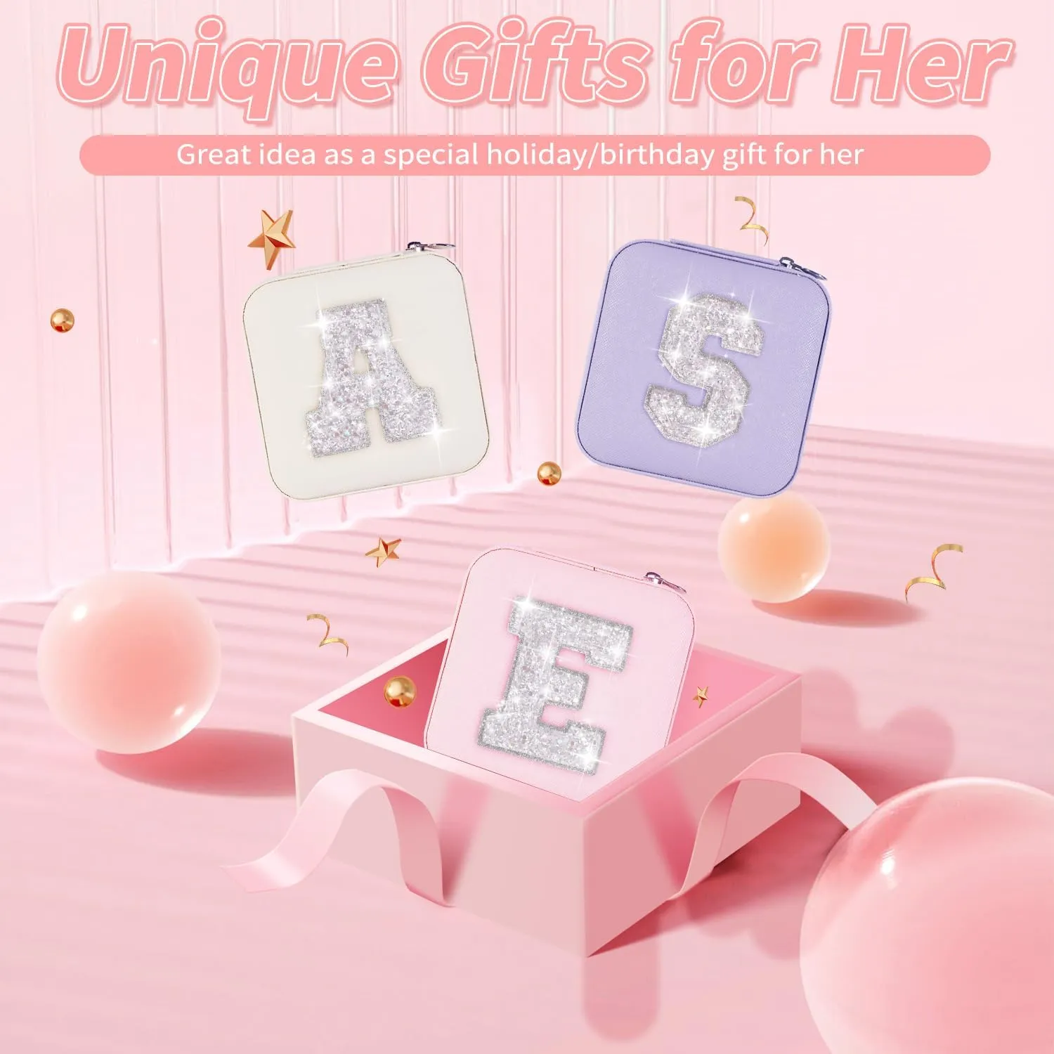 Travel Jewelry Case - Personalized Jewelry Box for Girl,Small Cute Jewelry Organizers and Storage Aesthetic,Travel Essentials Gifts for Girls Women - Pink Box | White S
