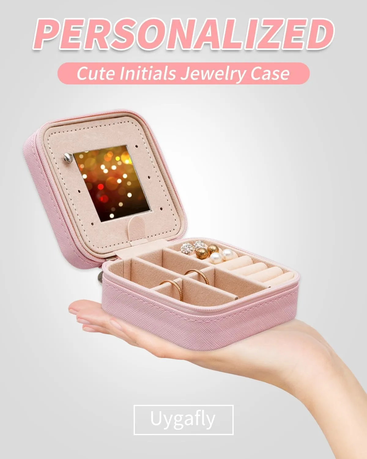 Travel Jewelry Case - Personalized Jewelry Box for Girl,Small Cute Jewelry Organizers and Storage Aesthetic,Travel Essentials Gifts for Girls Women - Pink Box | White S