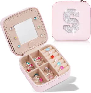 Travel Jewelry Case - Personalized Jewelry Box for Girl,Small Cute Jewelry Organizers and Storage Aesthetic,Travel Essentials Gifts for Girls Women - Pink Box | White S