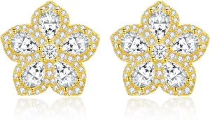 Trendy Earrings for Women s925 Sterling Silver Flower Stud Earrings with Pink CZ Jewelry Anniversary Christmas Birthday Gifts