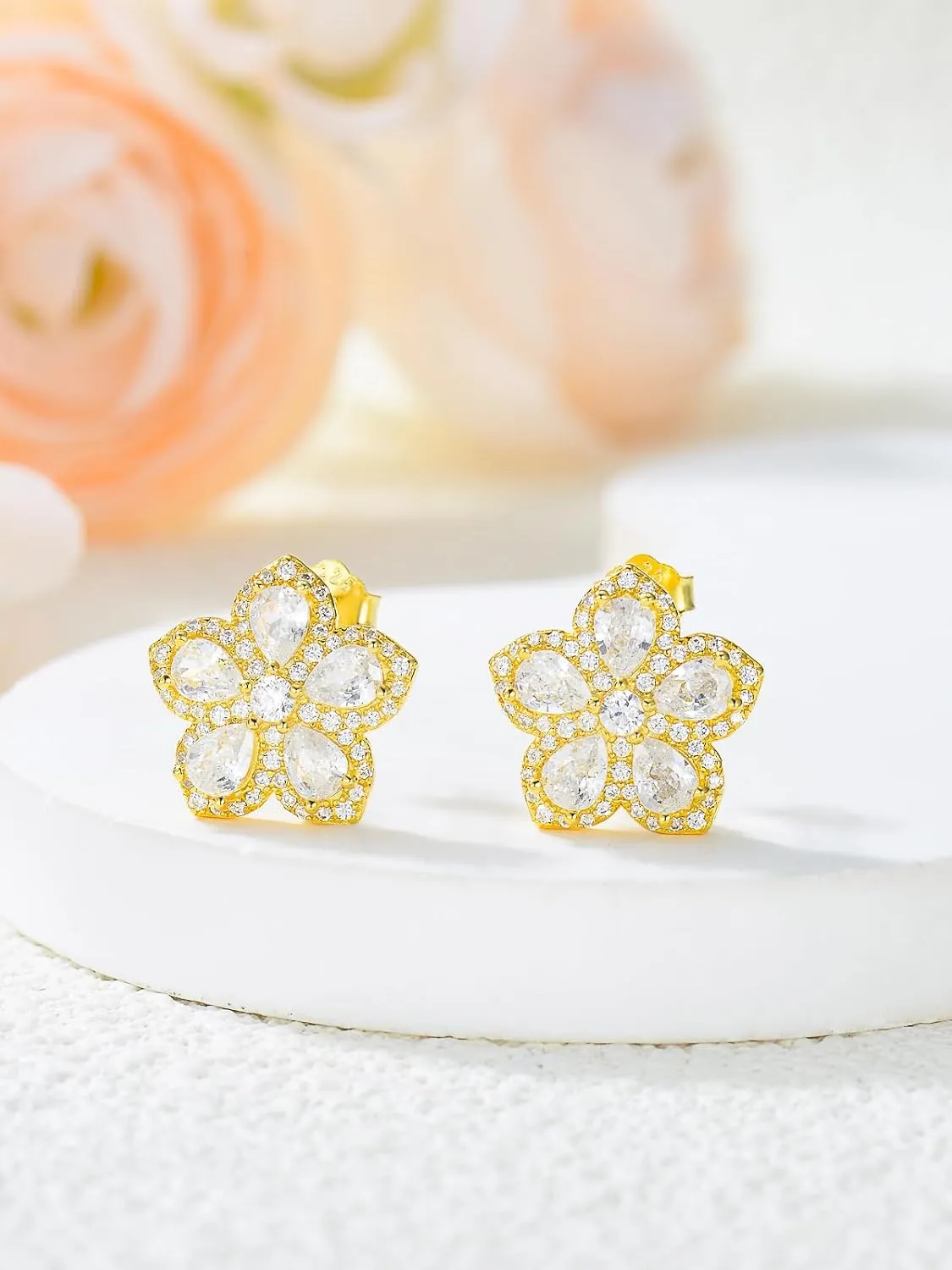 Trendy Earrings for Women s925 Sterling Silver Flower Stud Earrings with Pink CZ Jewelry Anniversary Christmas Birthday Gifts