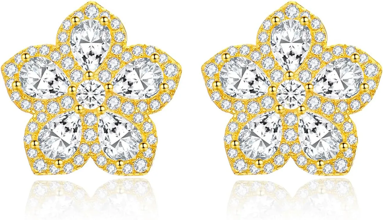 Trendy Earrings for Women s925 Sterling Silver Flower Stud Earrings with Pink CZ Jewelry Anniversary Christmas Birthday Gifts