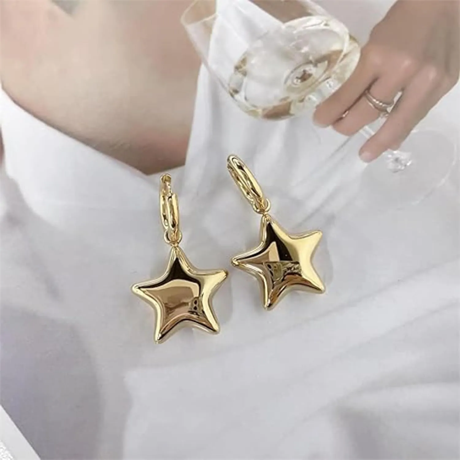 Trendy Star Earrings for Women, Y2K Silver Hoop Dangle Earrings, Puffy Star Drop Earrings, Cute Star Jewelry for WomenEveryday Prom Fashion Holiday Jewelry Gift.