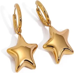 Trendy Star Earrings for Women, Y2K Silver Hoop Dangle Earrings, Puffy Star Drop Earrings, Cute Star Jewelry for WomenEveryday Prom Fashion Holiday Jewelry Gift.