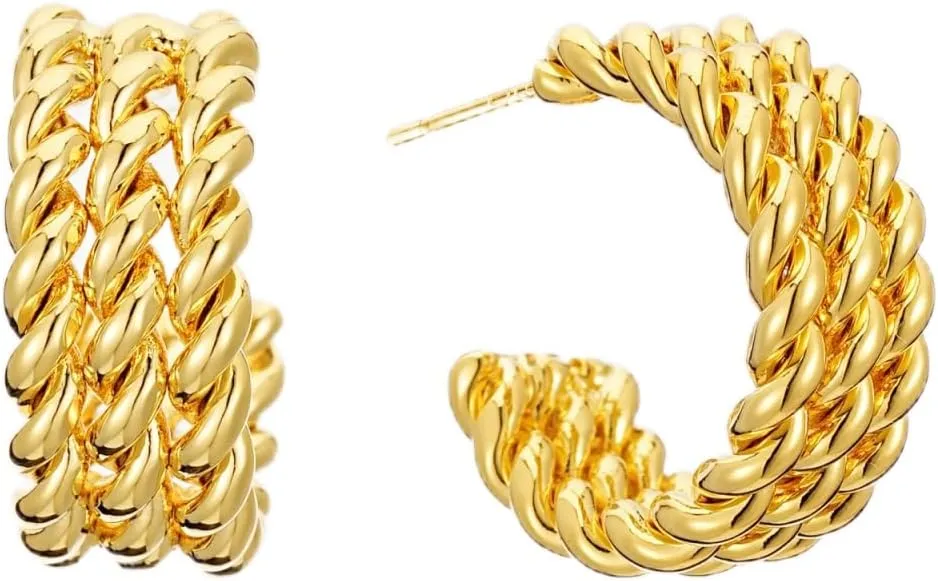 Twisted Gold Hoop Earrings for Women 14K Gold Plated Rope Round Hoops Hypoallergenic Party Everyday Jewelry Gift