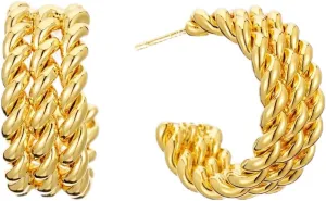 Twisted Gold Hoop Earrings for Women 14K Gold Plated Rope Round Hoops Hypoallergenic Party Everyday Jewelry Gift