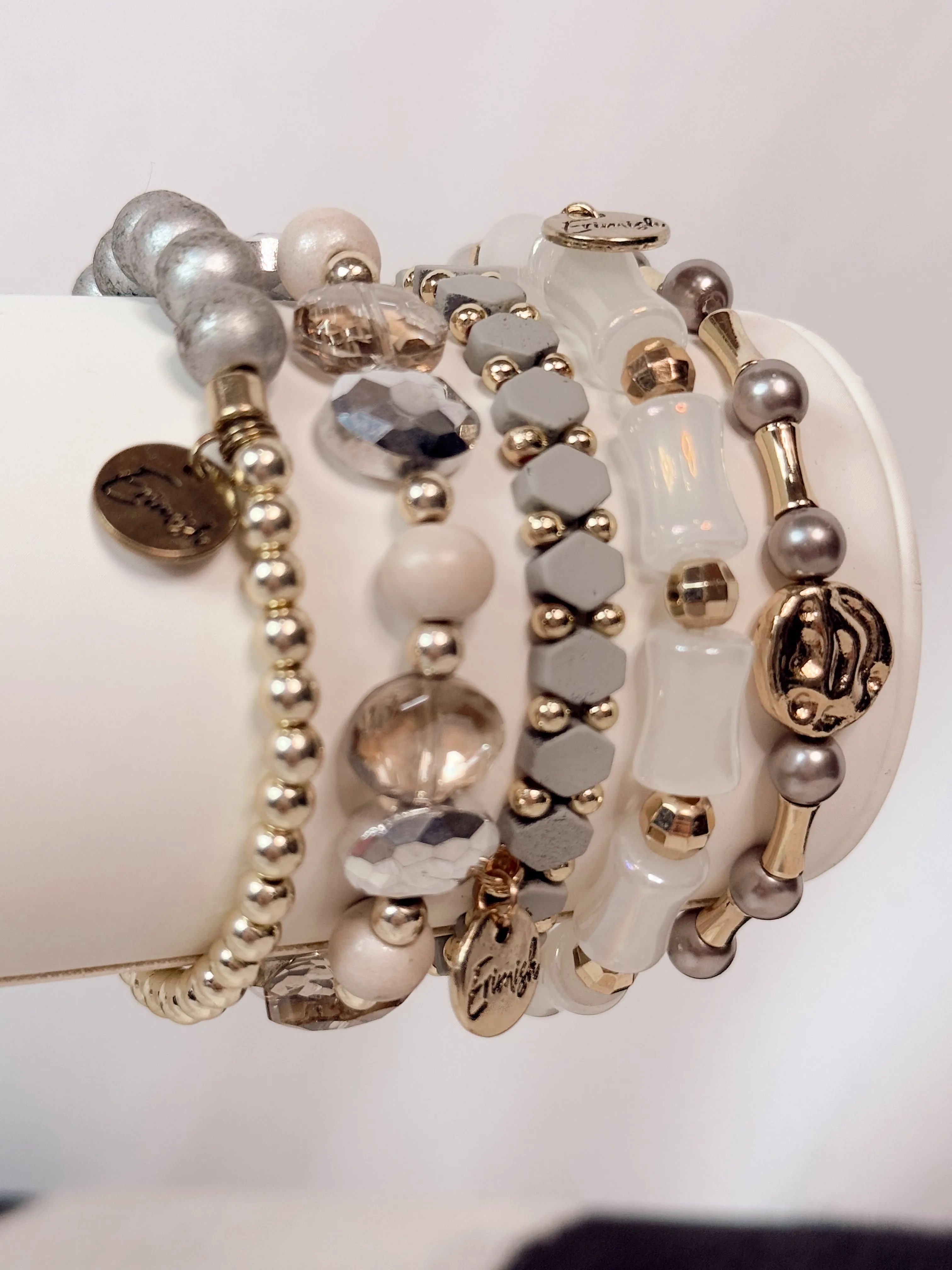 Two Toned Lux Beaded Stack of 5 Bracelets Set