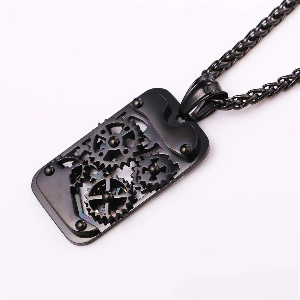 U7 Punk Necklaces Stainless Steel 18K Gold Plated Large Hip Hop Dagger/Knife/Sword/Steampunk Gear/Large Razor Blade Pendant Necklace for Men Women, Chain 22-24 Inches