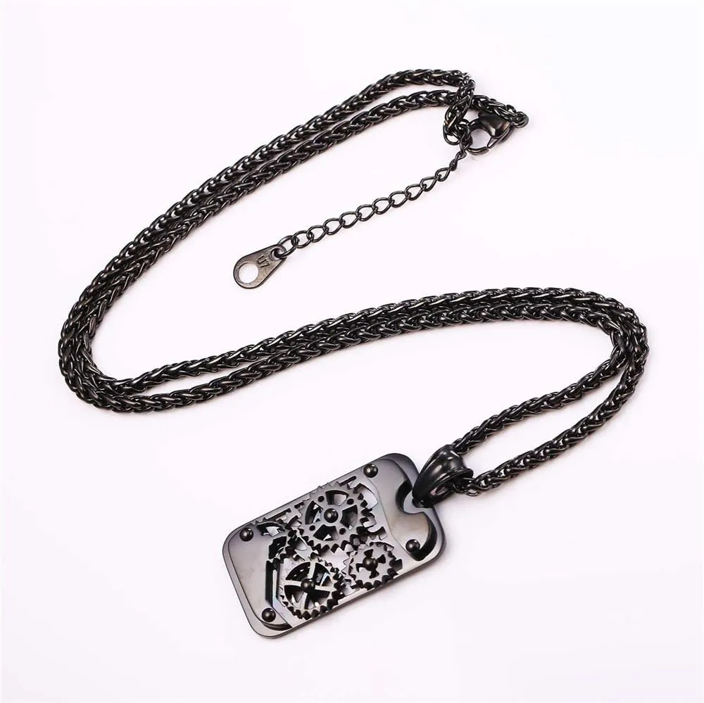 U7 Punk Necklaces Stainless Steel 18K Gold Plated Large Hip Hop Dagger/Knife/Sword/Steampunk Gear/Large Razor Blade Pendant Necklace for Men Women, Chain 22-24 Inches