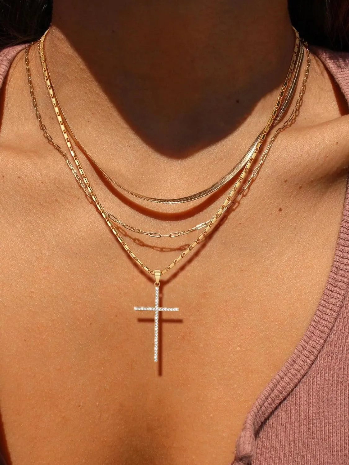 U7 Simple Cross Necklace for Men Women, Stainless Steel Silver Black Gold Latin Cross Pendant Necklaces, Custom Engravable, Length 22-24 Inches