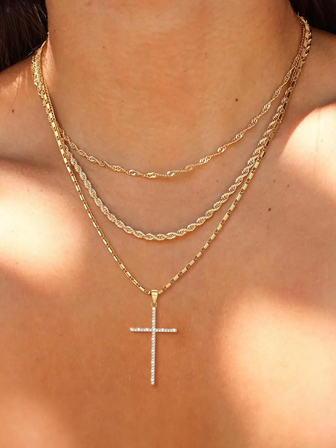 U7 Simple Cross Necklace for Men Women, Stainless Steel Silver Black Gold Latin Cross Pendant Necklaces, Custom Engravable, Length 22-24 Inches
