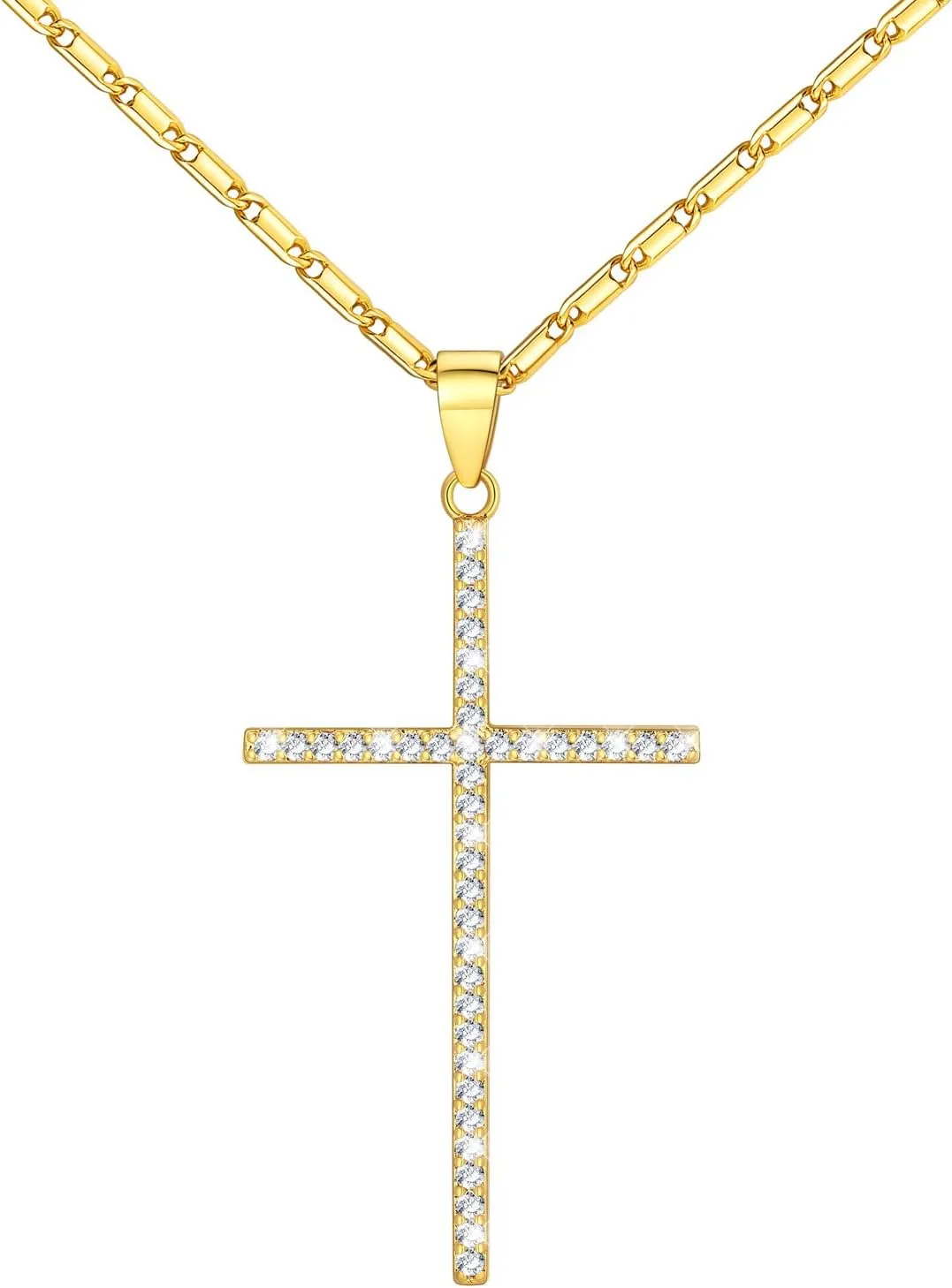 U7 Simple Cross Necklace for Men Women, Stainless Steel Silver Black Gold Latin Cross Pendant Necklaces, Custom Engravable, Length 22-24 Inches