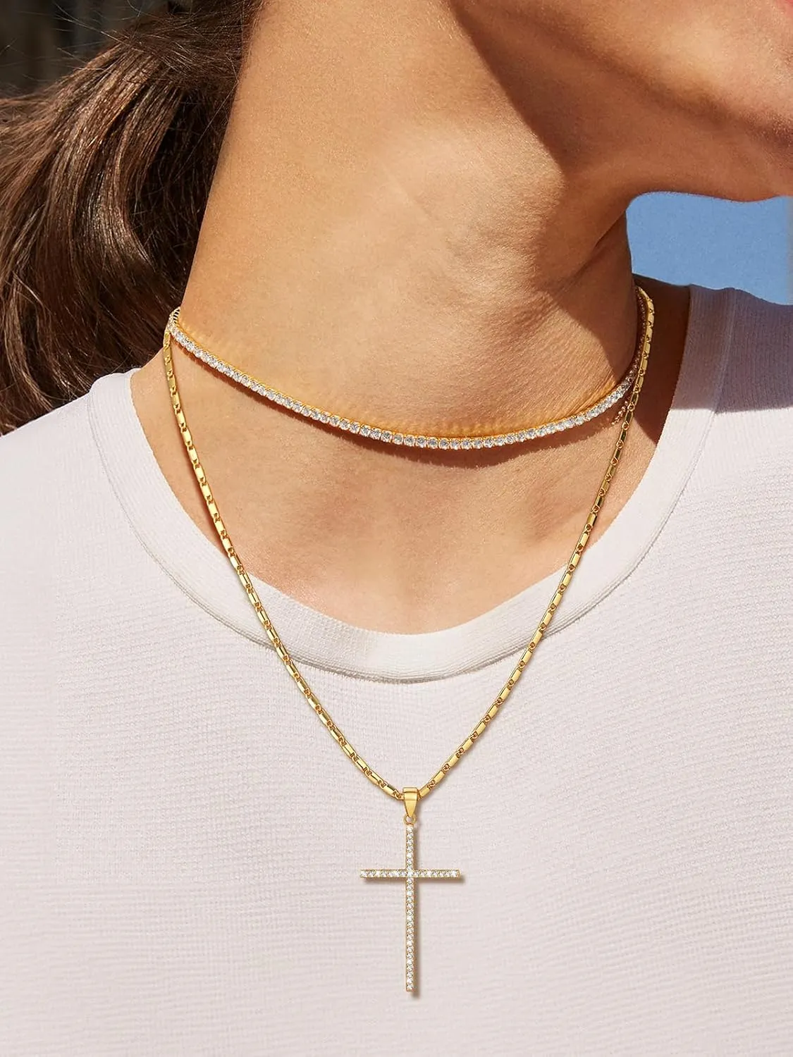 U7 Simple Cross Necklace for Men Women, Stainless Steel Silver Black Gold Latin Cross Pendant Necklaces, Custom Engravable, Length 22-24 Inches