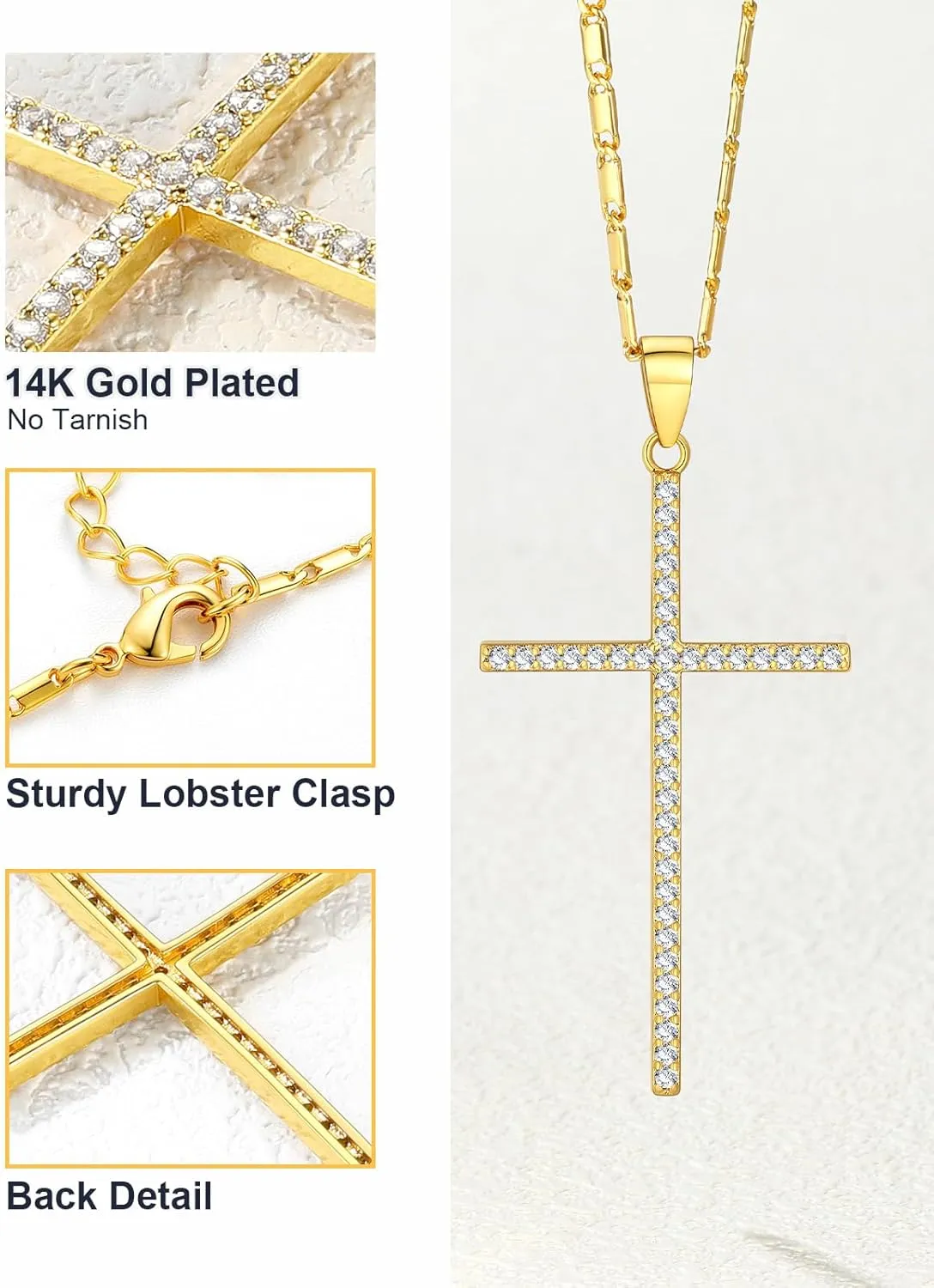 U7 Simple Cross Necklace for Men Women, Stainless Steel Silver Black Gold Latin Cross Pendant Necklaces, Custom Engravable, Length 22-24 Inches