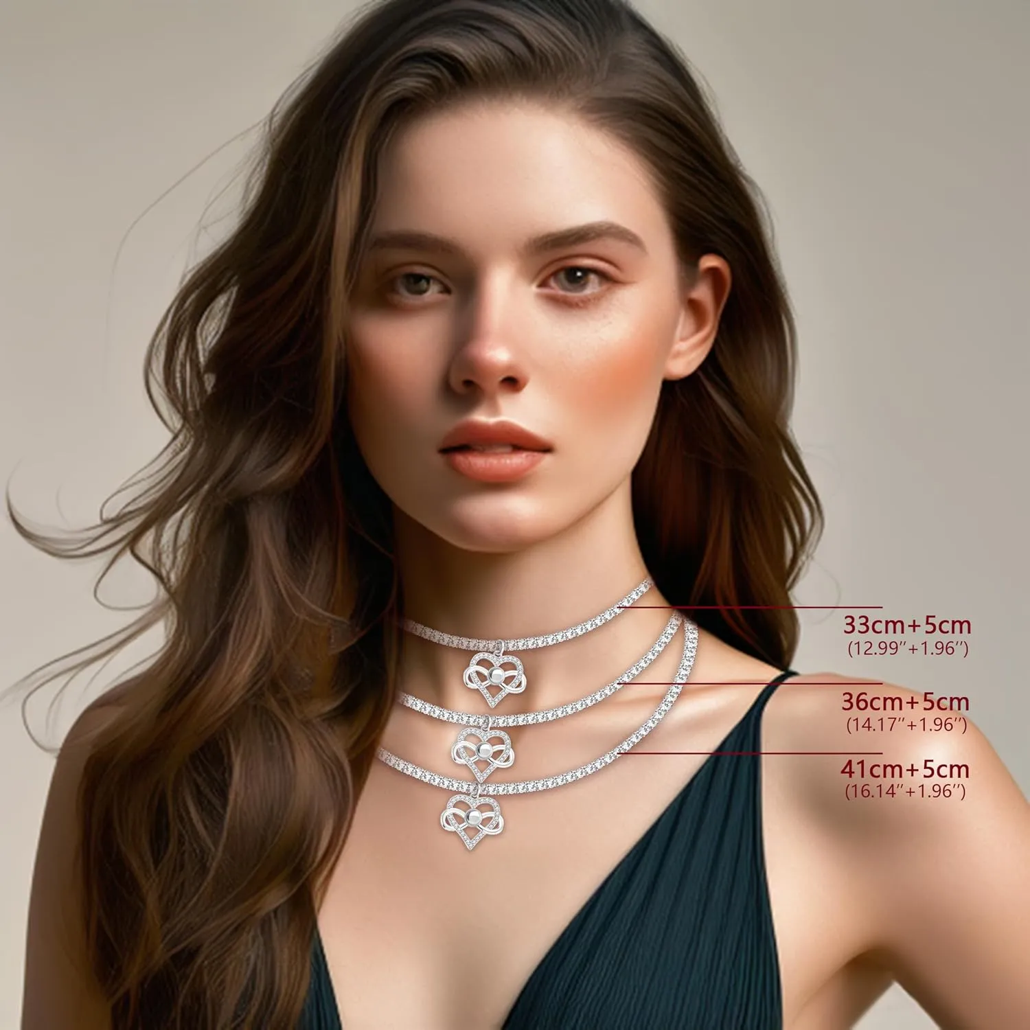 Uloveido 100 Languages I Love You Charms Sparkling Cubic Zirconia Tennis Necklace Fake Diamond Chain Choker Necklaces for Women 13/14/ 16 Inches