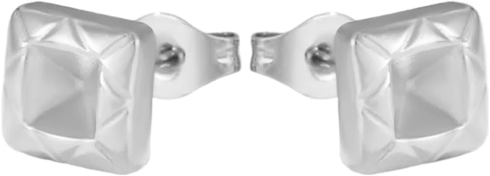 Unisex Geometric Square Stud Earrings, Stainless Steel Minimalist Faceted Design
