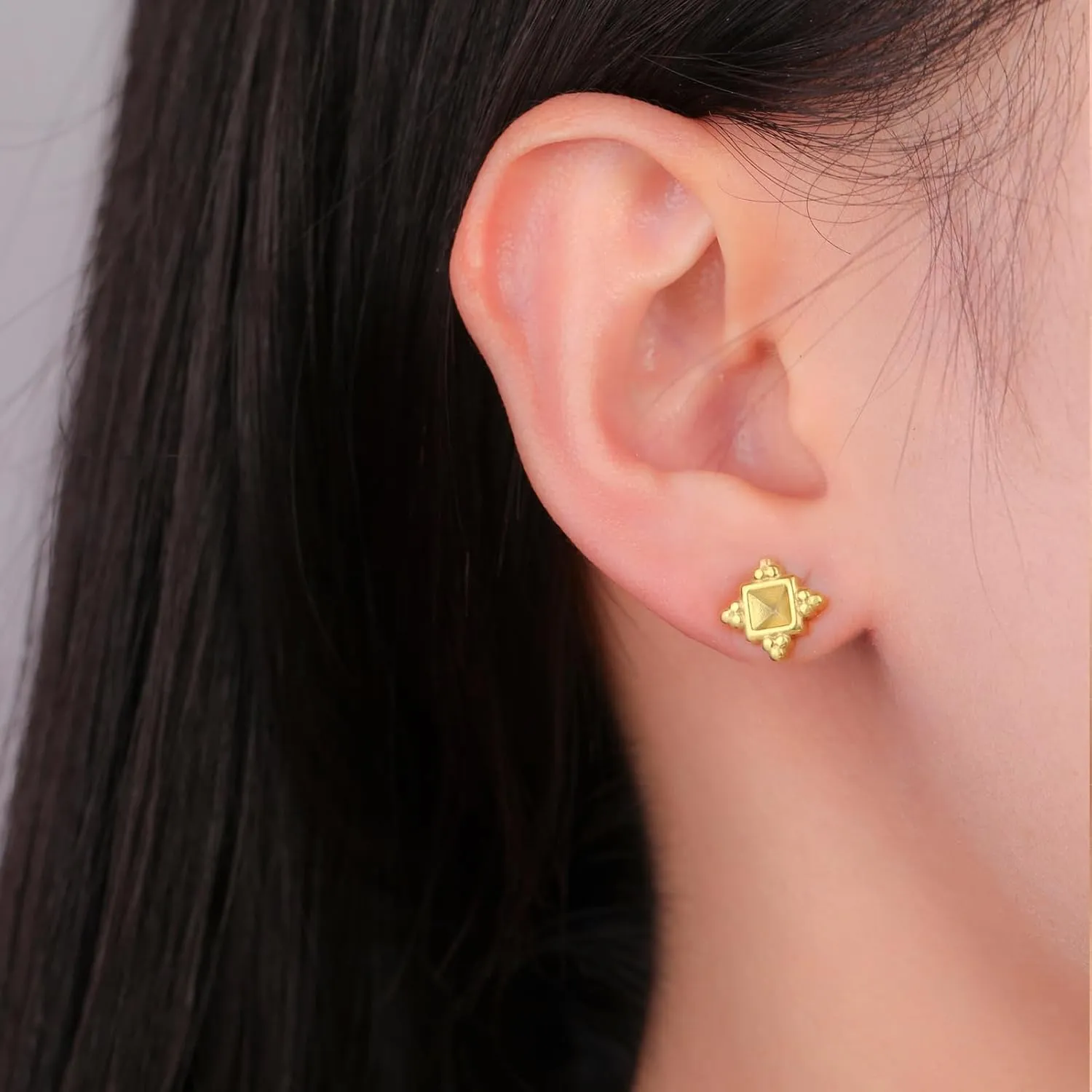 Unisex Geometric Square Stud Earrings, Stainless Steel Minimalist Faceted Design