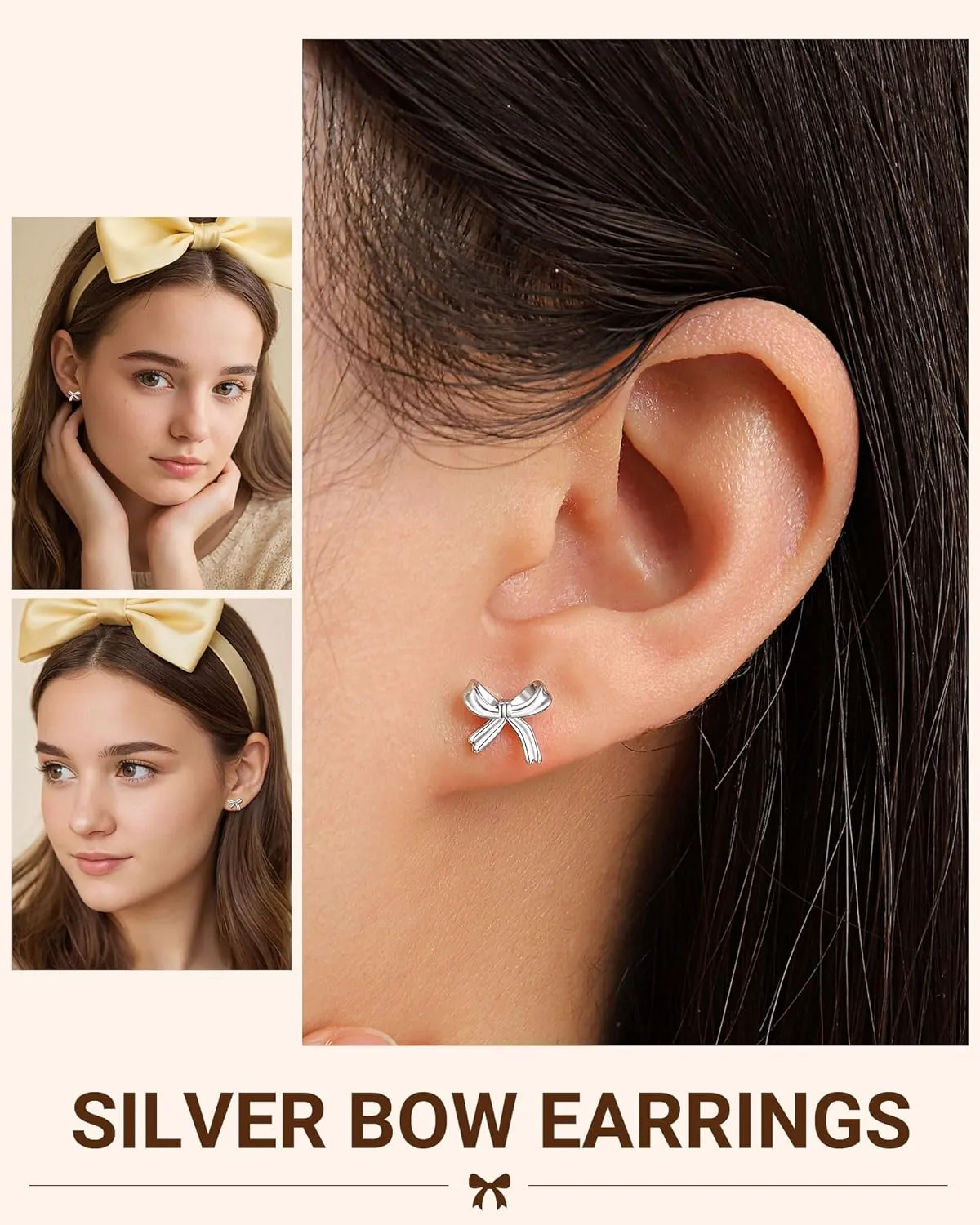UPROMI Hypoallergenic Gold/Silver Bow Earrings for Girls, Birthday Christmas Valentines Day Gifts