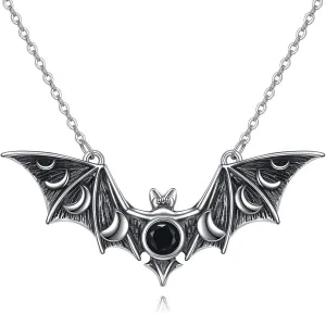 URONE Halloween Necklace Sterling Silver Bat/Moth Necklace Fun Halloween Jewelry Gift for Women