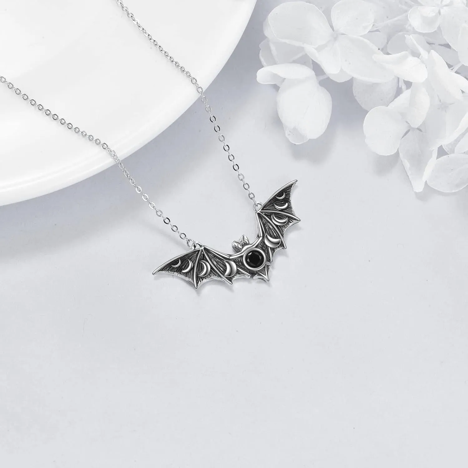 URONE Halloween Necklace Sterling Silver Bat/Moth Necklace Fun Halloween Jewelry Gift for Women