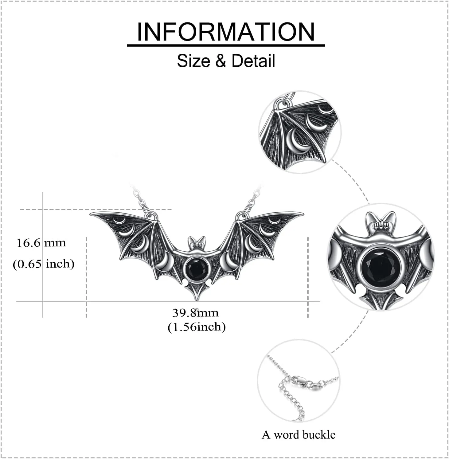 URONE Halloween Necklace Sterling Silver Bat/Moth Necklace Fun Halloween Jewelry Gift for Women