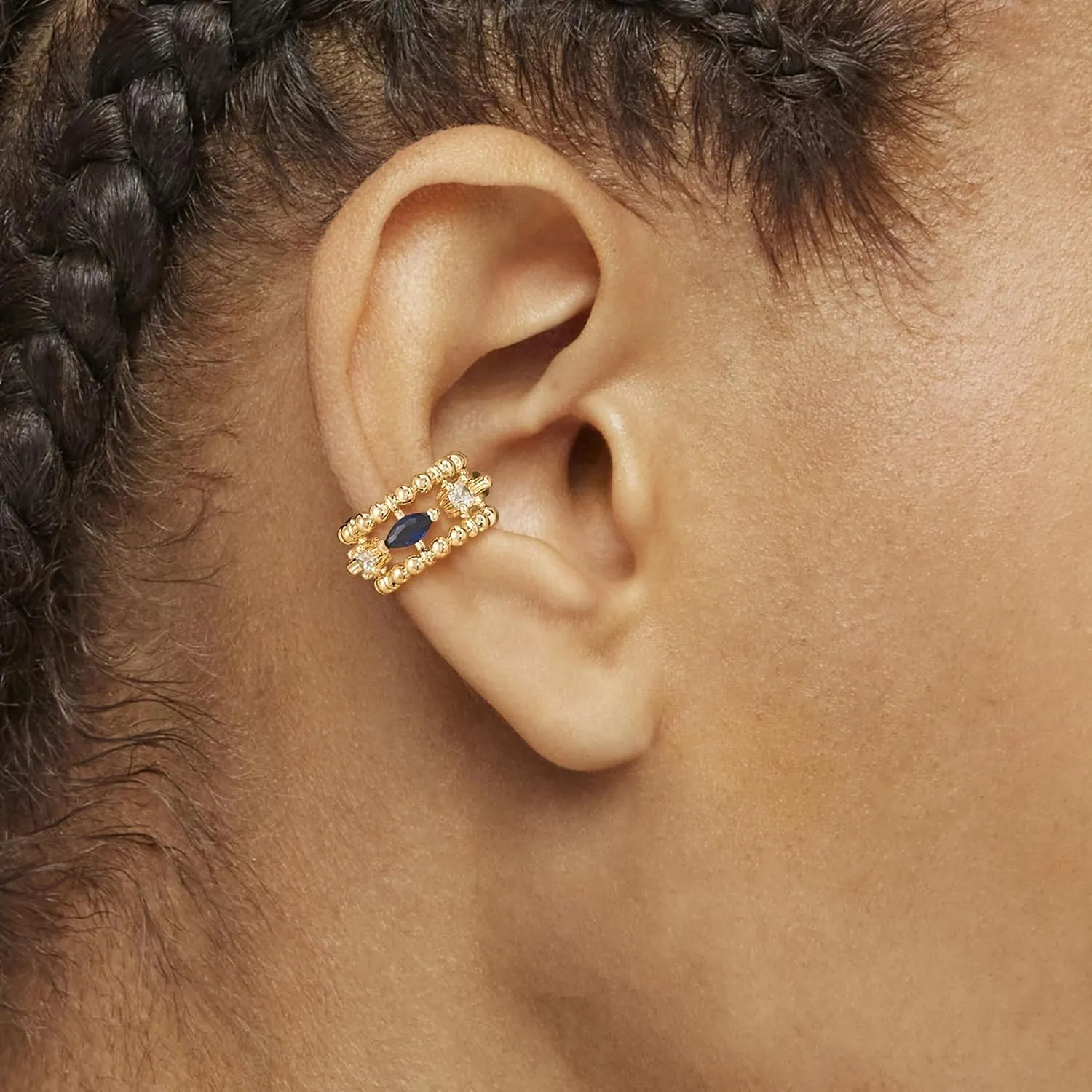 VACRONA Ear Cuff Earrings for Women 14K Gold Plated Single Hollow Turquoise Round Cubic Zirconia Sparkling Non Piercing Trendy Ear Cuff for Gifts| Clip On Cartilage