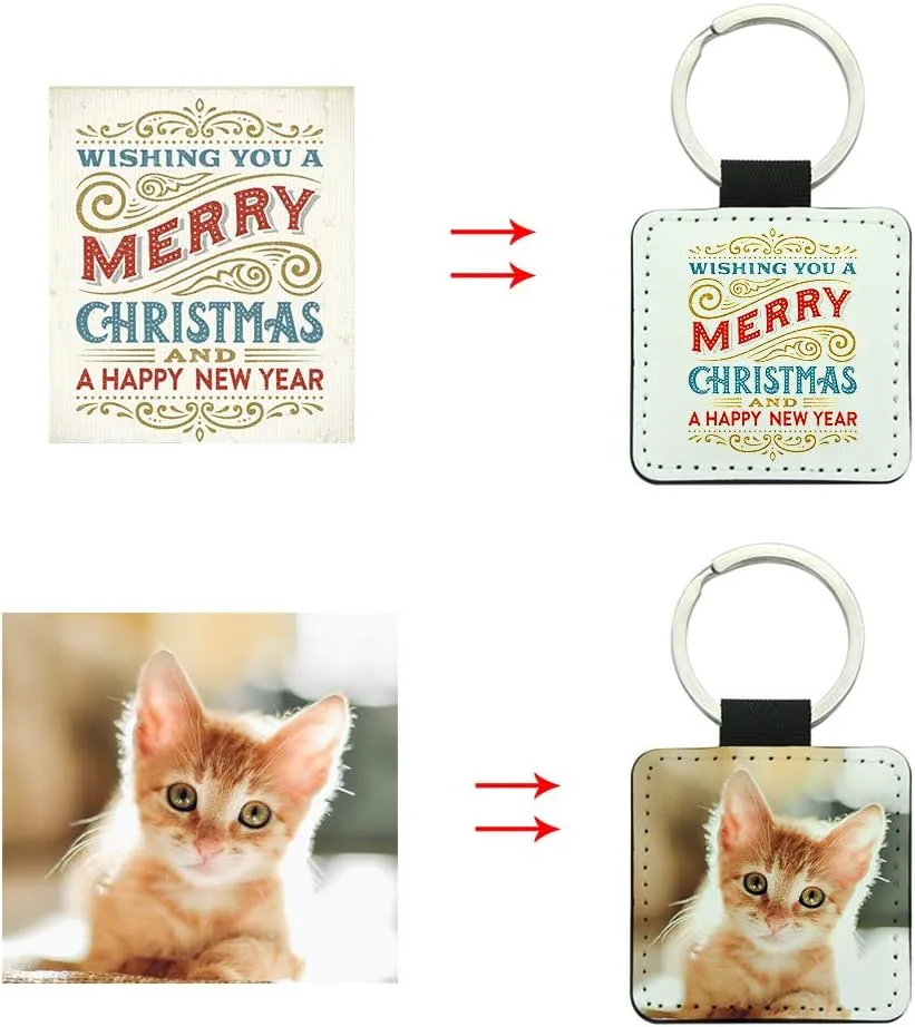 Valyria Sublimation Keychain Blanks, 6pcs PU Leather Keychain Blanks Bulk 2025 Christmas Ornaments Sublimation Blank Keyrings