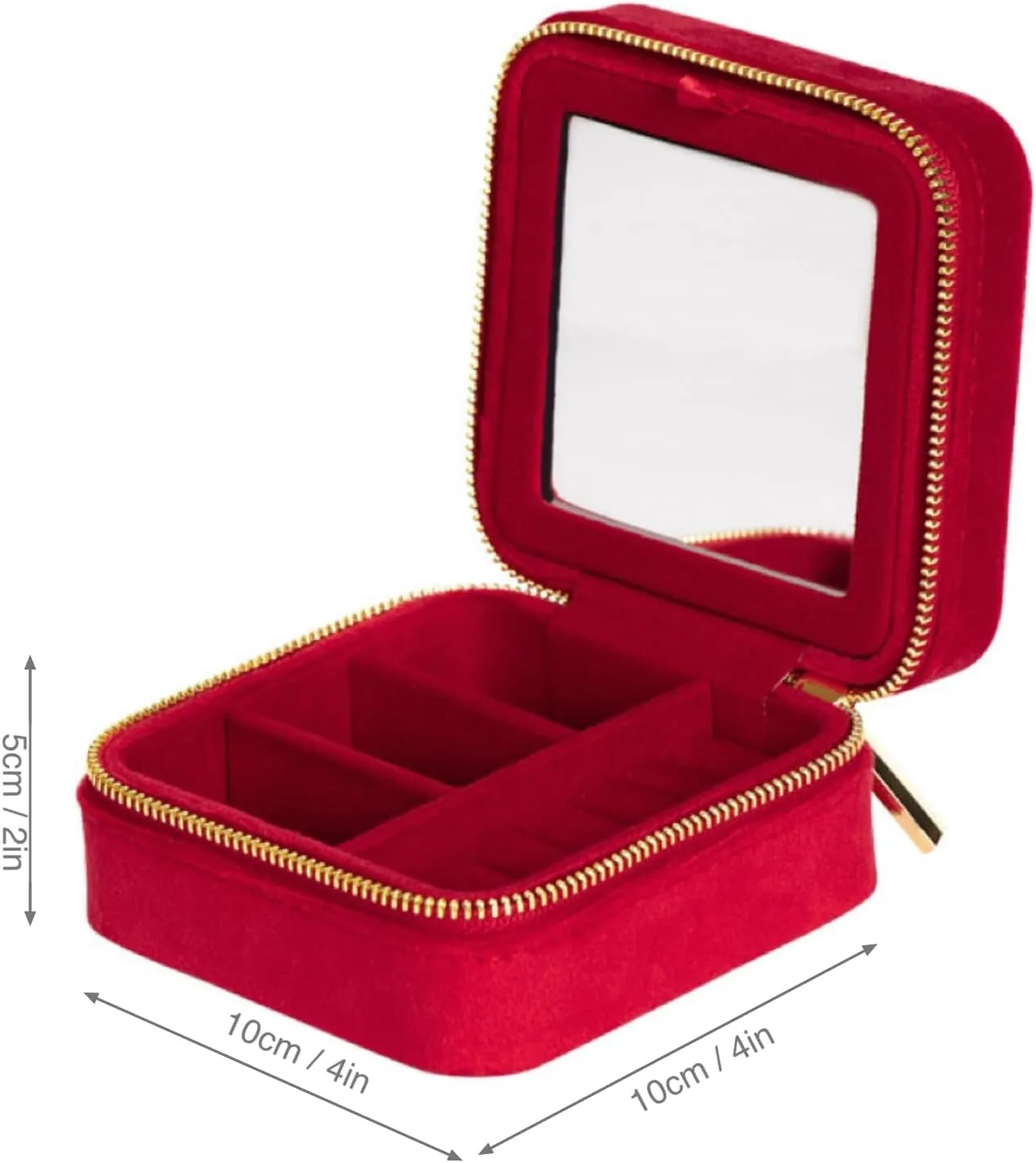 Velvet Jewelry Box, Small Travel Jewelry Organizer, Portable Jewelry Case for Women with Mirror, Red Mini Plush Travel Box
