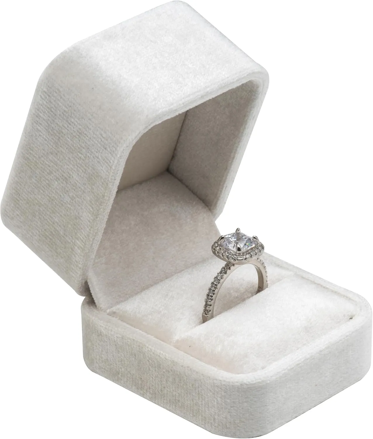 Velvet Single Ring Box Case Holder for Engagement Proposal Birthday Wedding,Jewelry Ring Box Jewelry Packaging Box (Beige)