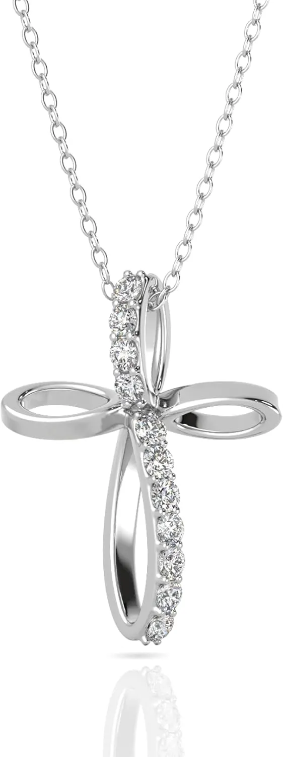 Verozi 925 Sterling Silver Infinity Cross Necklace for Women, Cubic Zirconia AAAAA Pendant Necklaces, Fine Jewelry Gifts for Women, 18'' Chain