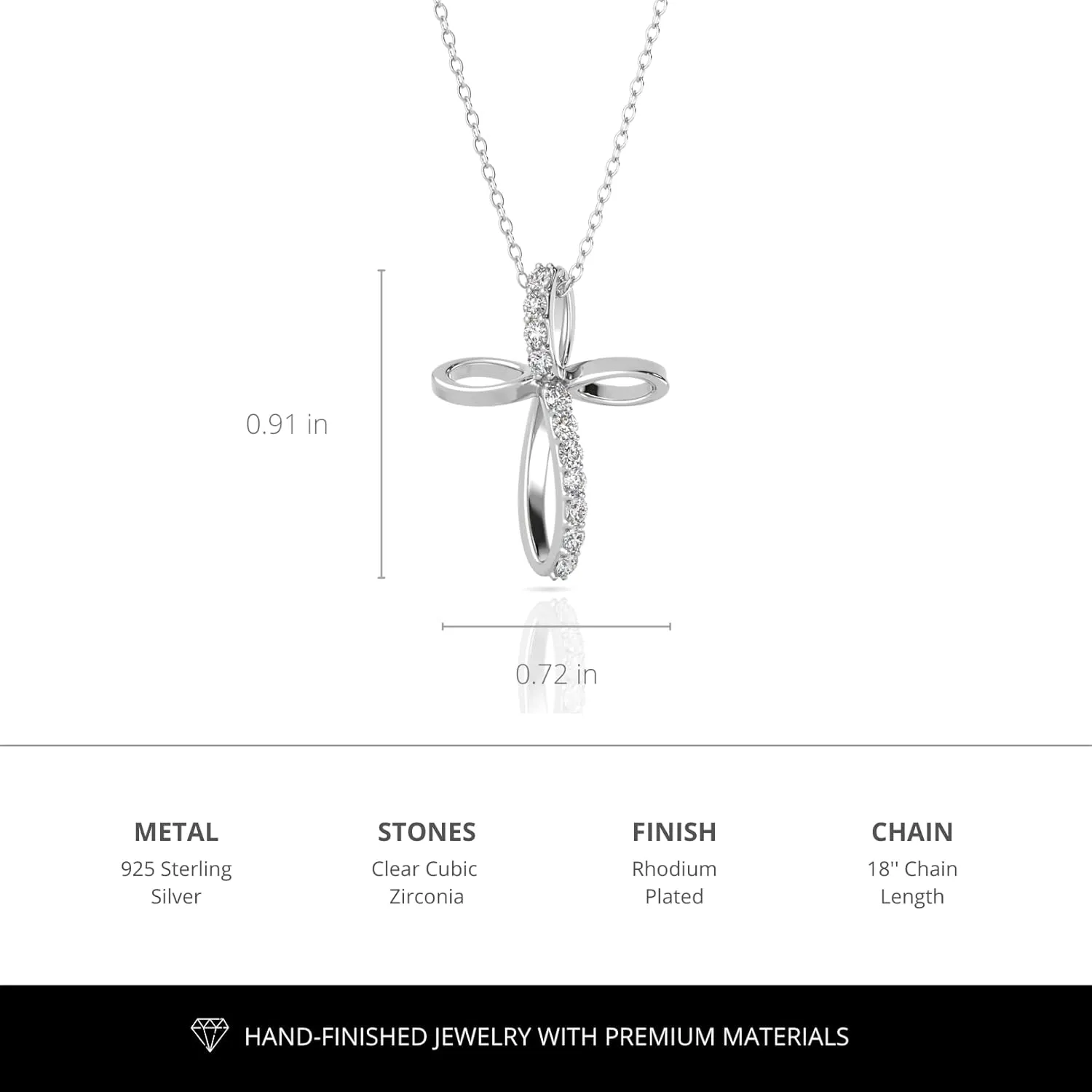 Verozi 925 Sterling Silver Infinity Cross Necklace for Women, Cubic Zirconia AAAAA Pendant Necklaces, Fine Jewelry Gifts for Women, 18'' Chain