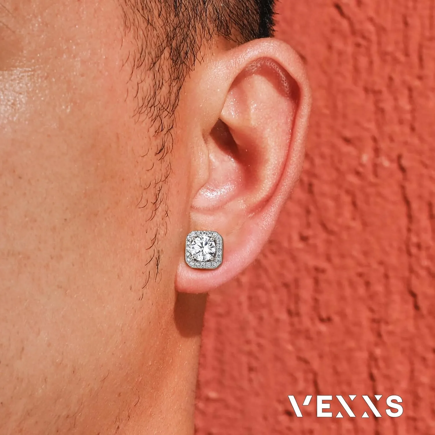 VEXXS Diamond Stud Earrings for Men, S925 Sterling Silver 14K Real Gold Plated Iced Out Earrings Micro Pave 5A CZ Stones Mens Studs, Hypoallergenic