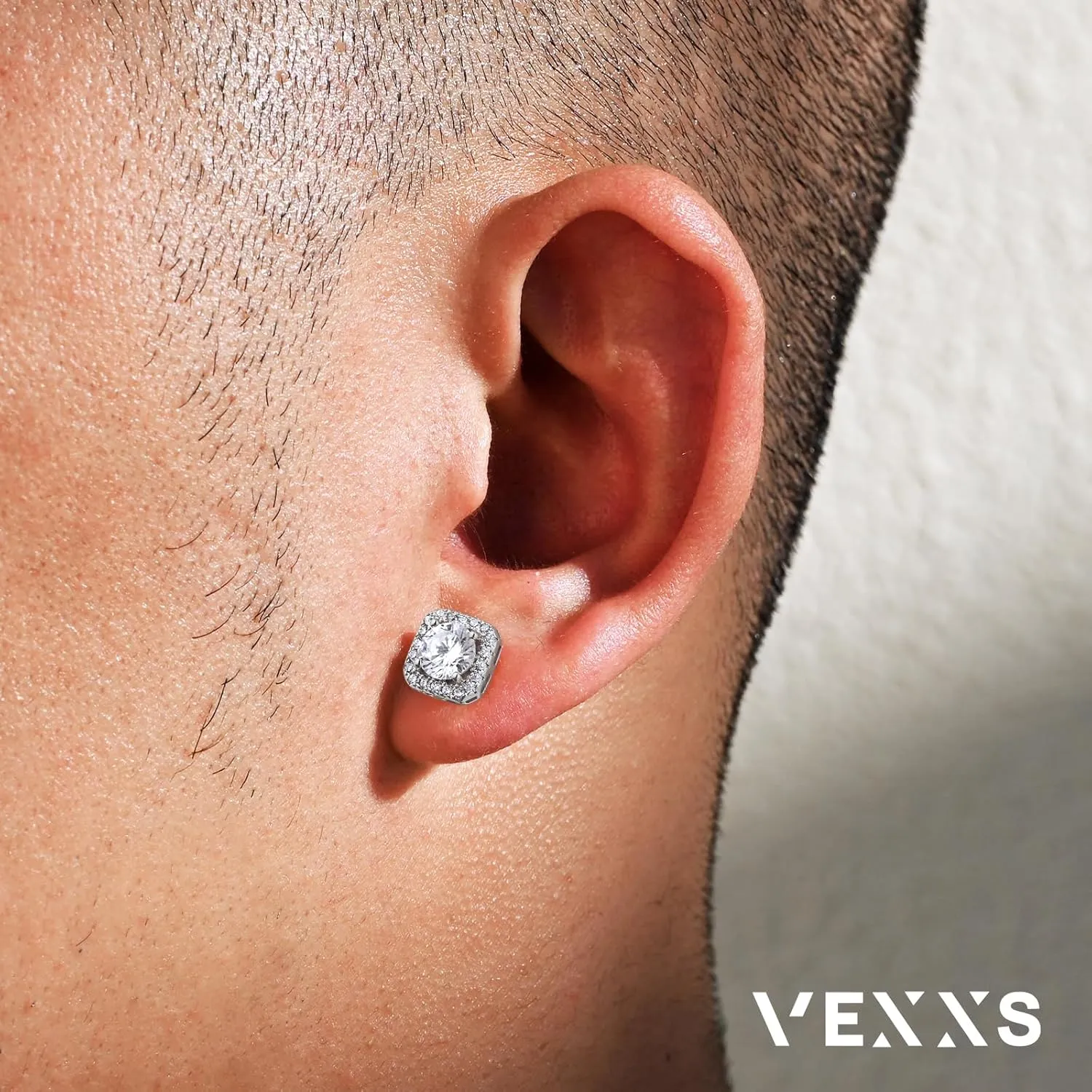 VEXXS Diamond Stud Earrings for Men, S925 Sterling Silver 14K Real Gold Plated Iced Out Earrings Micro Pave 5A CZ Stones Mens Studs, Hypoallergenic