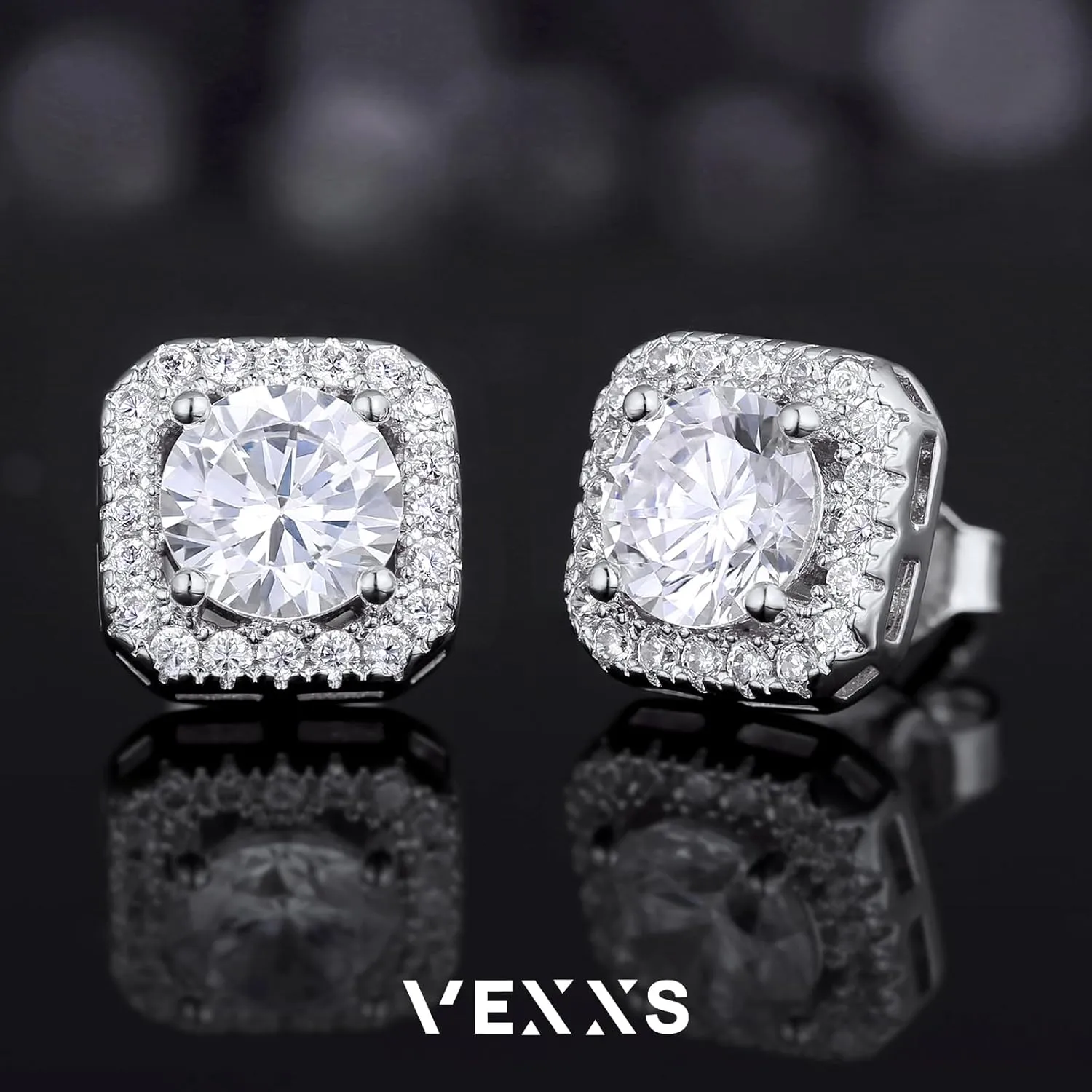 VEXXS Diamond Stud Earrings for Men, S925 Sterling Silver 14K Real Gold Plated Iced Out Earrings Micro Pave 5A CZ Stones Mens Studs, Hypoallergenic