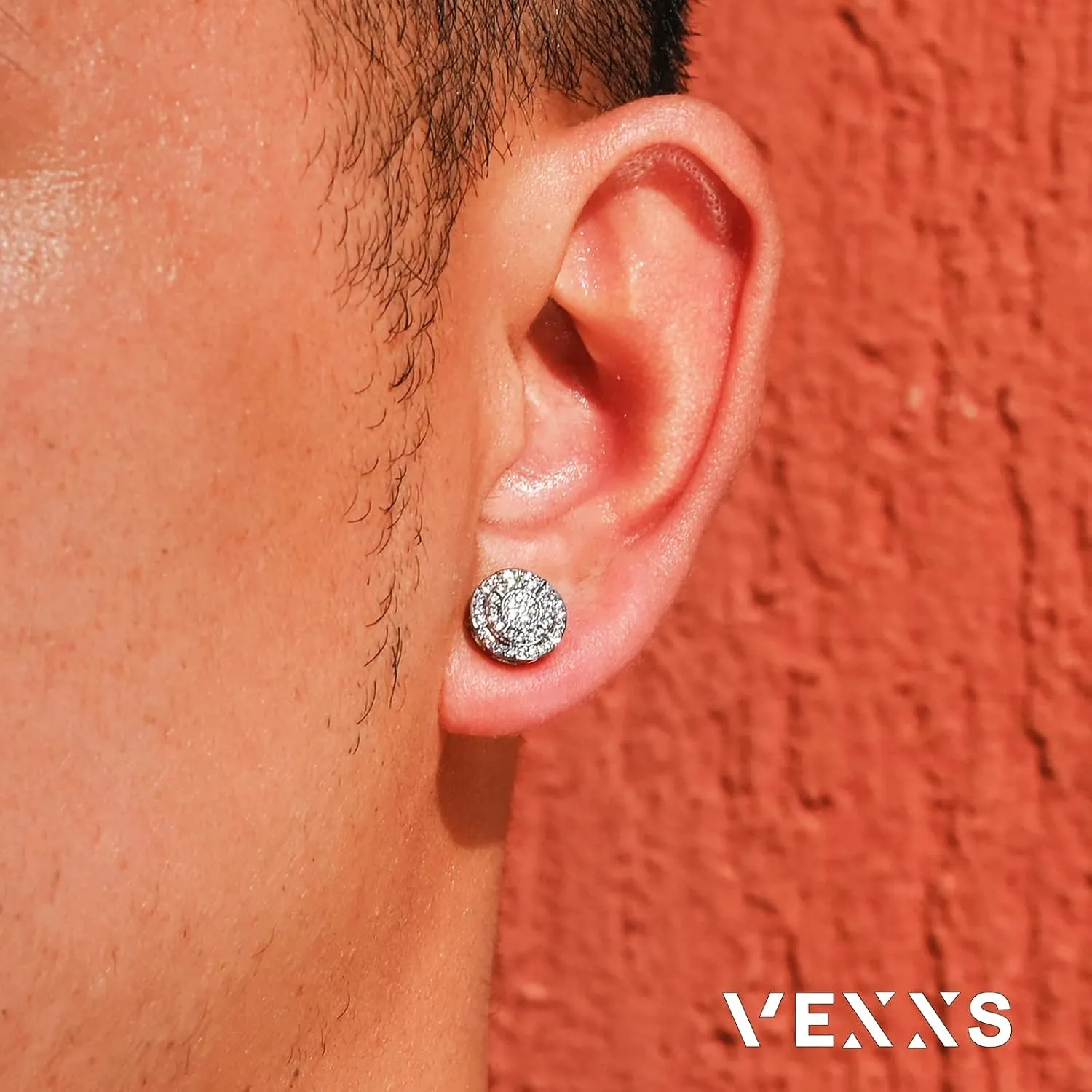VEXXS S925 Diamond Stud Earrings for Men, 14K Real Gold Plated 5A CZ Stones Iced Out Earrings 925 Sterling Silver Studs for Men Women Hypoallergenic Earrings