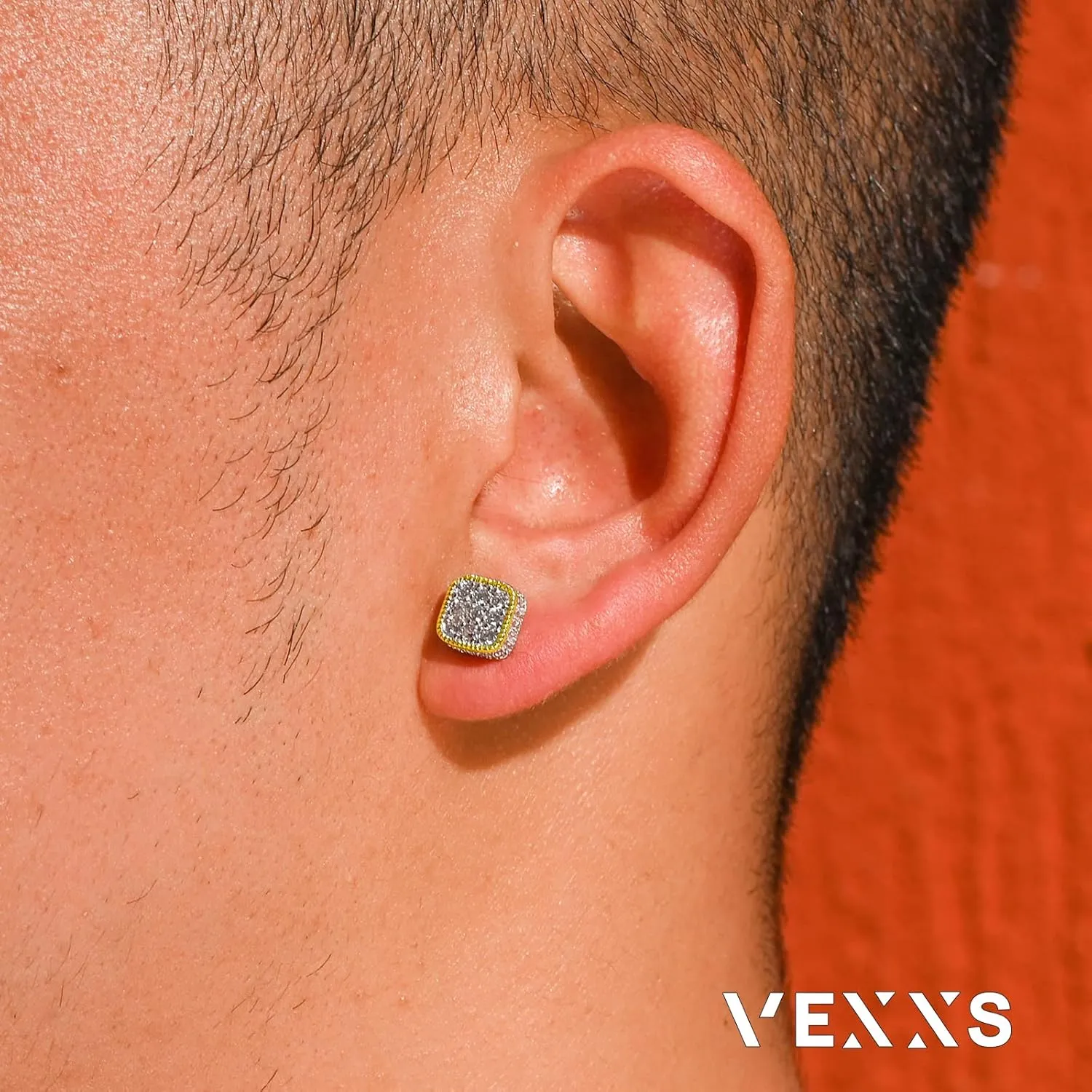 VEXXS S925 Diamond Stud Earrings for Men, 14K Real Gold Plated 5A CZ Stones Iced Out Earrings 925 Sterling Silver Studs for Men Women Hypoallergenic Earrings