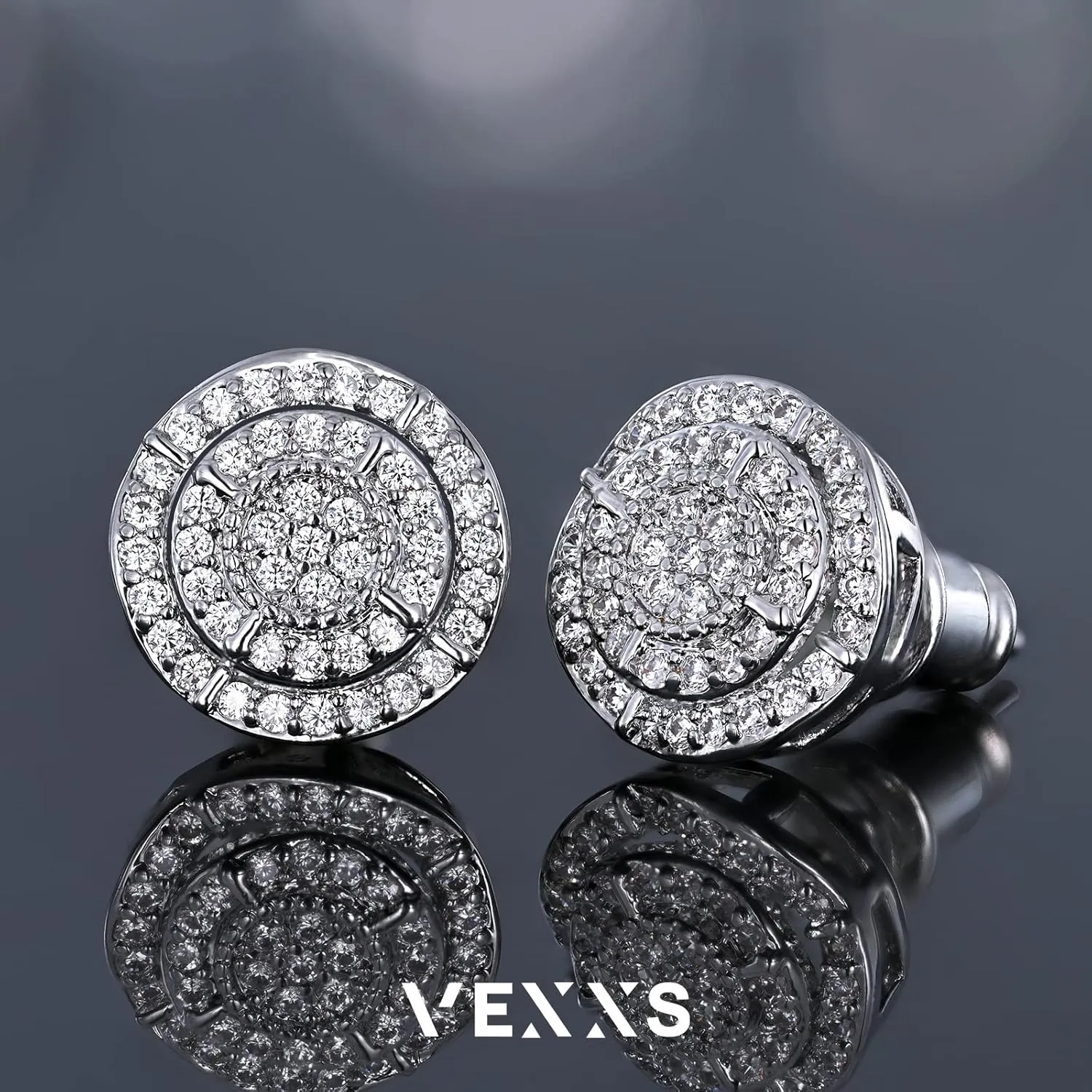 VEXXS S925 Diamond Stud Earrings for Men, 14K Real Gold Plated 5A CZ Stones Iced Out Earrings 925 Sterling Silver Studs for Men Women Hypoallergenic Earrings