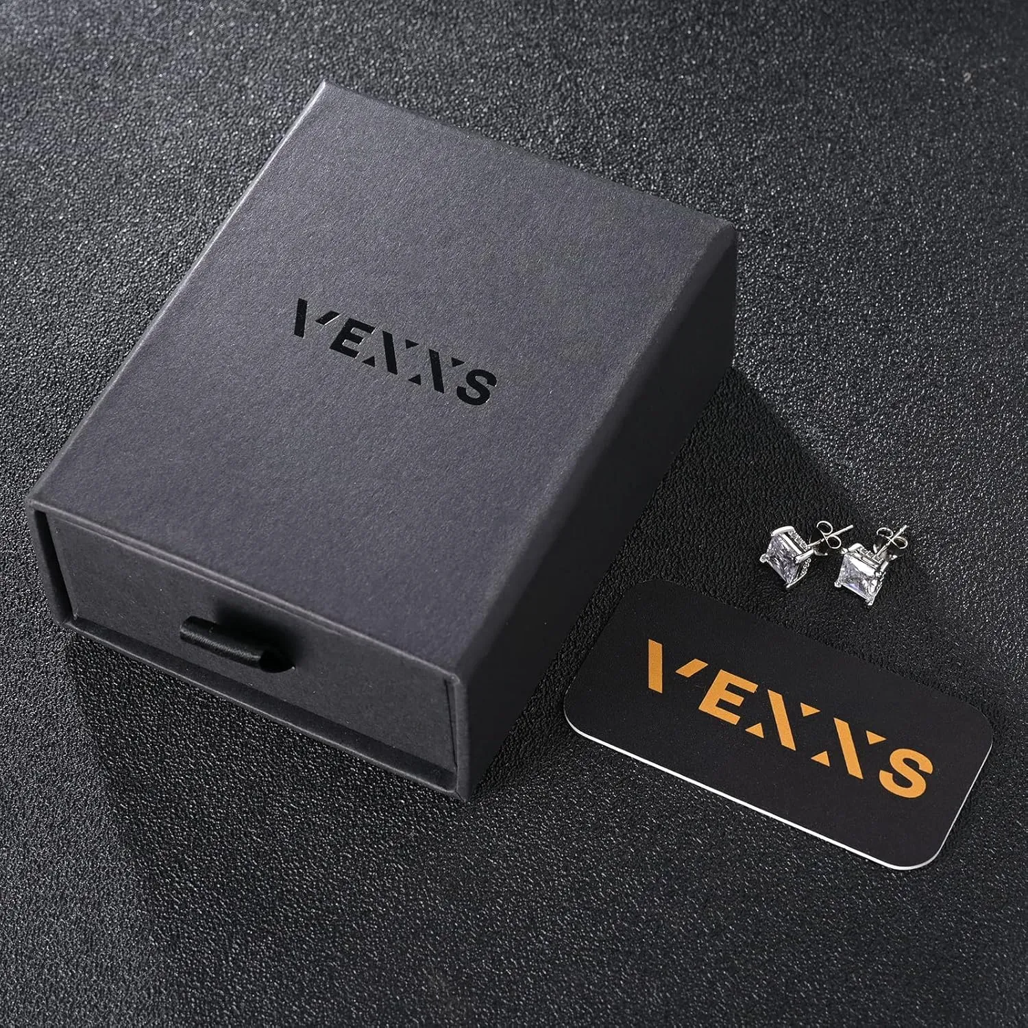 VEXXS S925 Diamond Stud Earrings for Men, 14K Real Gold Plated Iced Out Earrings Micro Pave 5A CZ Stones Mens Studs, 925 Sterling Silver Earrings, Hypoallergenic Earrings for Men Women Hip Pop Earrings Black Earrings