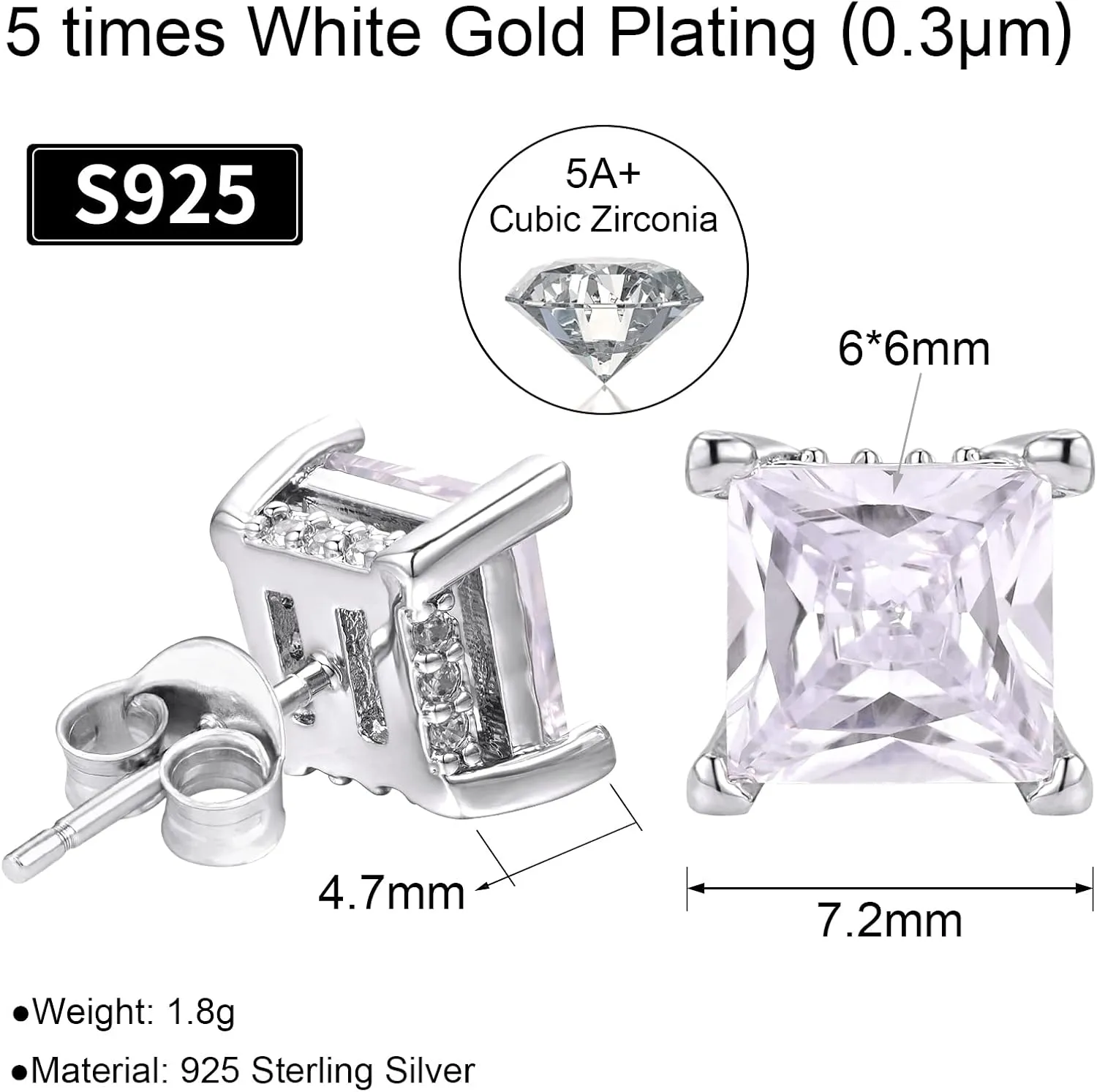 VEXXS S925 Diamond Stud Earrings for Men, 14K Real Gold Plated Iced Out Earrings Micro Pave 5A CZ Stones Mens Studs, 925 Sterling Silver Earrings, Hypoallergenic Earrings for Men Women Hip Pop Earrings Black Earrings