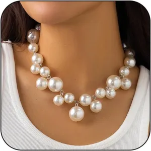 Vintage 1920s Pearl Choker Necklace Boho Multi-Layer Pearl Pendant Victorian Style Pearls Drop Necklace Statement Bridal Choker Necklace Accessories for Wedding Party Jewelry