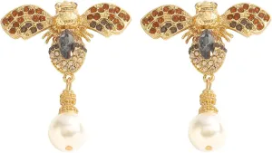 Vintage Alloy Bee Pearl Drop Earrings for Women, Rhinestone Bee Dangle Earrings, Hypoallergenic Trendy Jewelry Gifts
