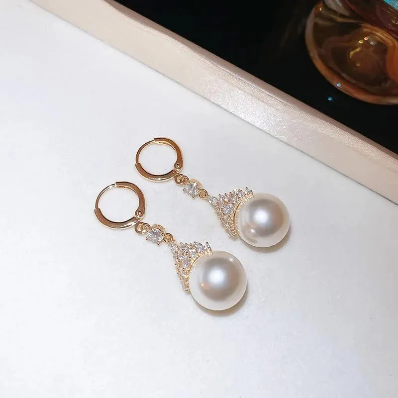 Vintage Elegant Zirconia Imitation Pearl Necklace & Earrings, Adjustable Purple/White Jewelry Gift for Women