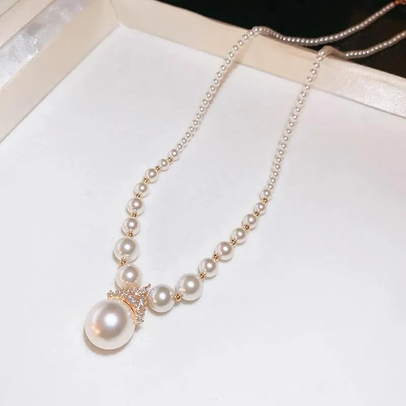 Vintage Elegant Zirconia Imitation Pearl Necklace & Earrings, Adjustable Purple/White Jewelry Gift for Women
