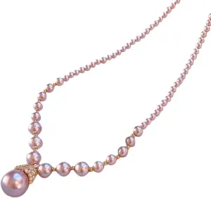 Vintage Elegant Zirconia Imitation Pearl Necklace & Earrings, Adjustable Purple/White Jewelry Gift for Women